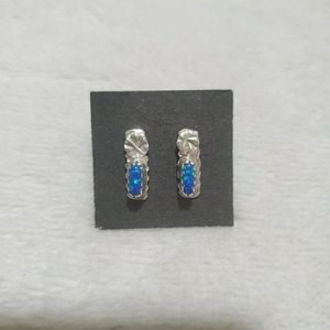 Native American Handcrafted Blue Opal Sterling Silver Earrings
